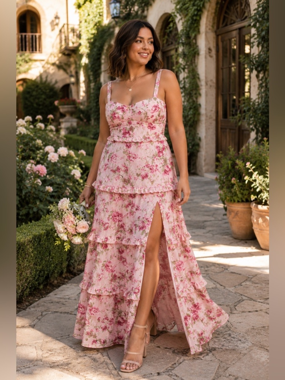 Show Me Your Mumu Lady Corset Pink Floral Tiered Maxi Dress 1X